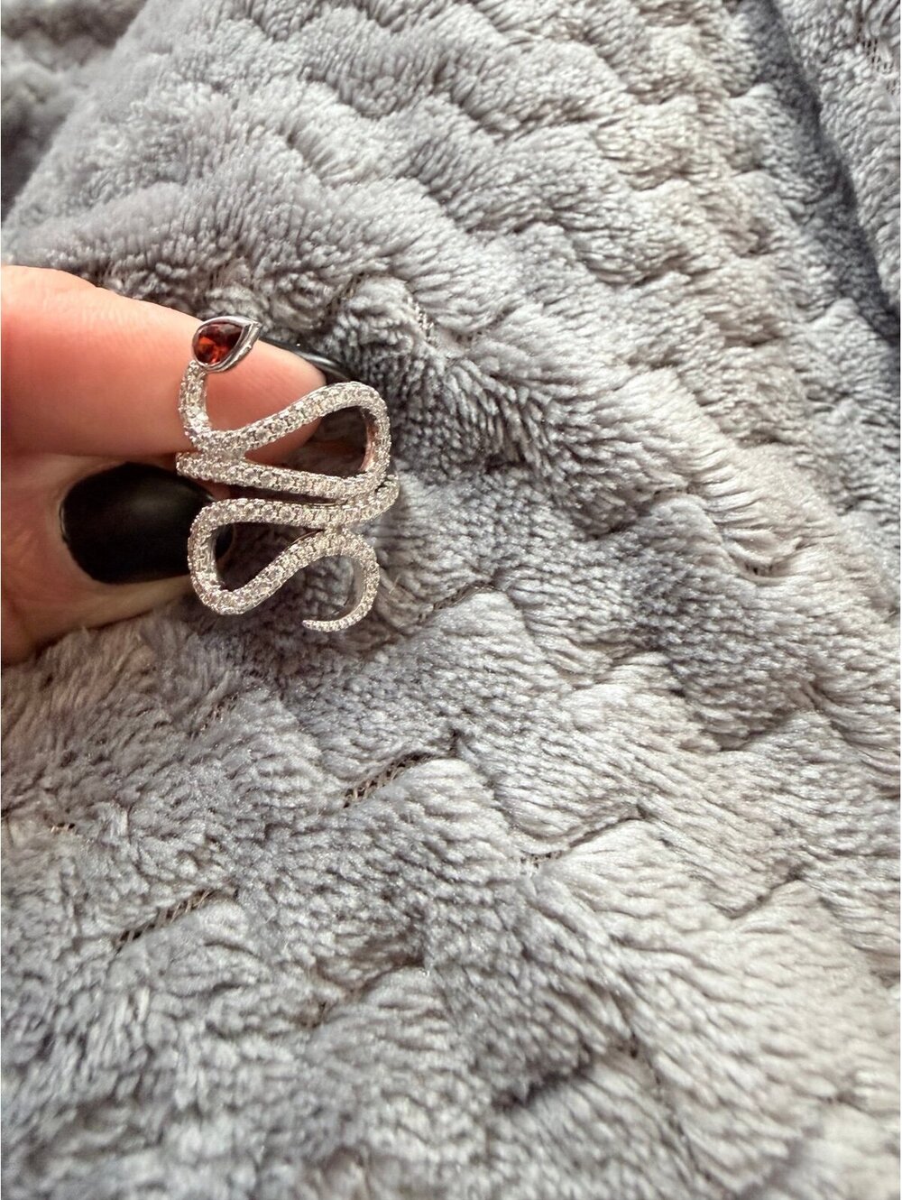 Fragrant Jewels Snake Wrap Ring Silver Tone CZ Red Pear Stone